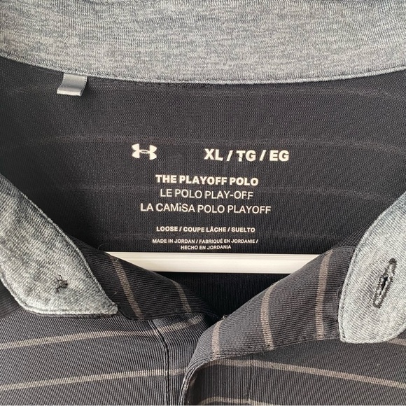 Under Armour | Men's Striped Playoff Polo Size XL Black Gray - Picture 2 of 5